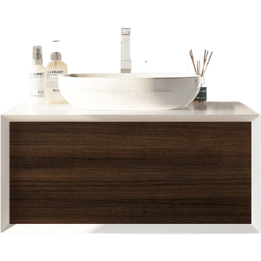 Eviva Santa Monica 36" Wall Mount Bathroom Vanity in Gray Oak, Rosewood or Matte White Finish with Solid Surface Vessel Sink