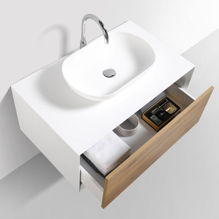 Eviva Santa Monica 36 in Wall Mount Bathroom Vanity with White Porcelain Vessel Sink