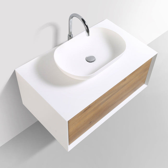 Eviva Santa Monica 36 in Wall Mount Bathroom Vanity with White Porcelain Vessel Sink