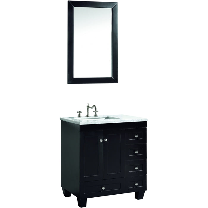 Eviva Acclaim C. 30" Transitional Espresso Bathroom Vanity with white carrera marble counter-top