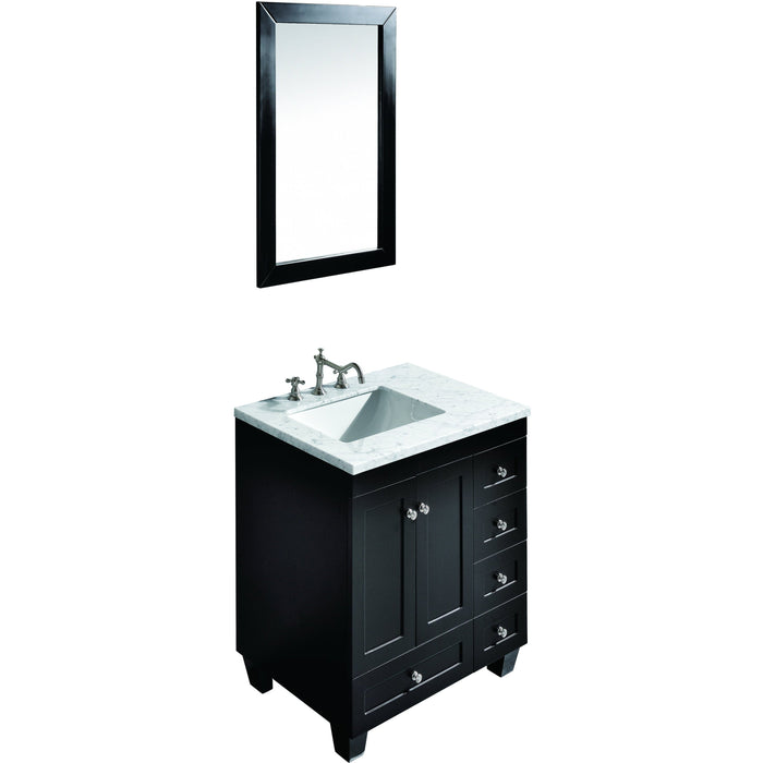 Eviva Acclaim C. 30" Transitional Espresso Bathroom Vanity with white carrera marble counter-top