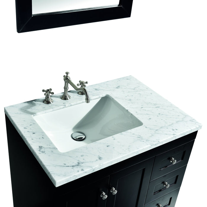 Eviva Acclaim C. 30" Transitional Espresso Bathroom Vanity with white carrera marble counter-top