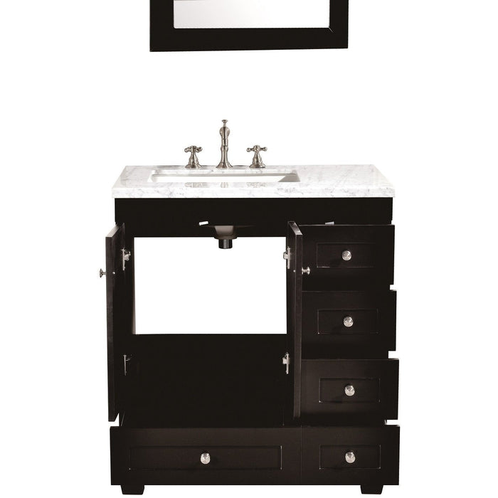 Eviva Acclaim C. 30" Transitional Espresso Bathroom Vanity with white carrera marble counter-top