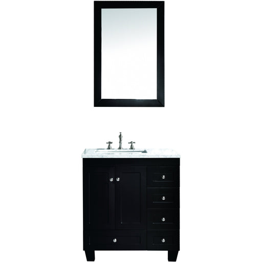 Eviva Acclaim C. 30" Transitional Espresso Bathroom Vanity with white carrera marble counter-top