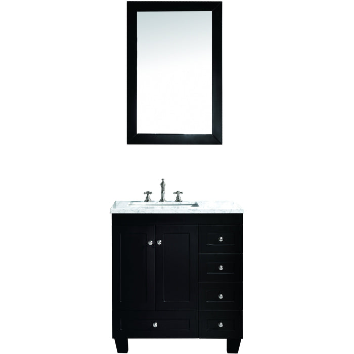 Eviva Acclaim C. 30" Transitional Espresso Bathroom Vanity with white carrera marble counter-top