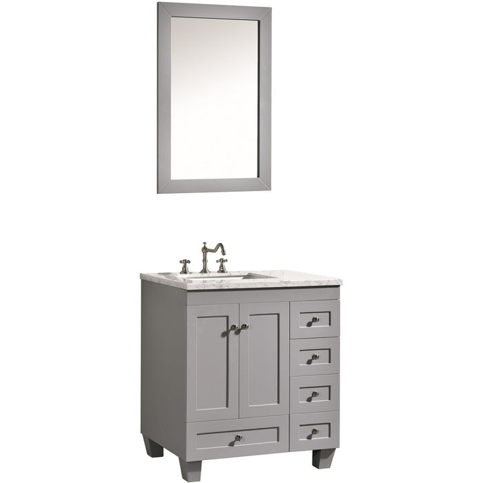 Eviva Acclaim C. 30" Transitional Espresso Bathroom Vanity with white carrera marble counter-top