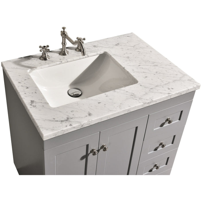 Eviva Acclaim C. 30" Transitional Espresso Bathroom Vanity with white carrera marble counter-top