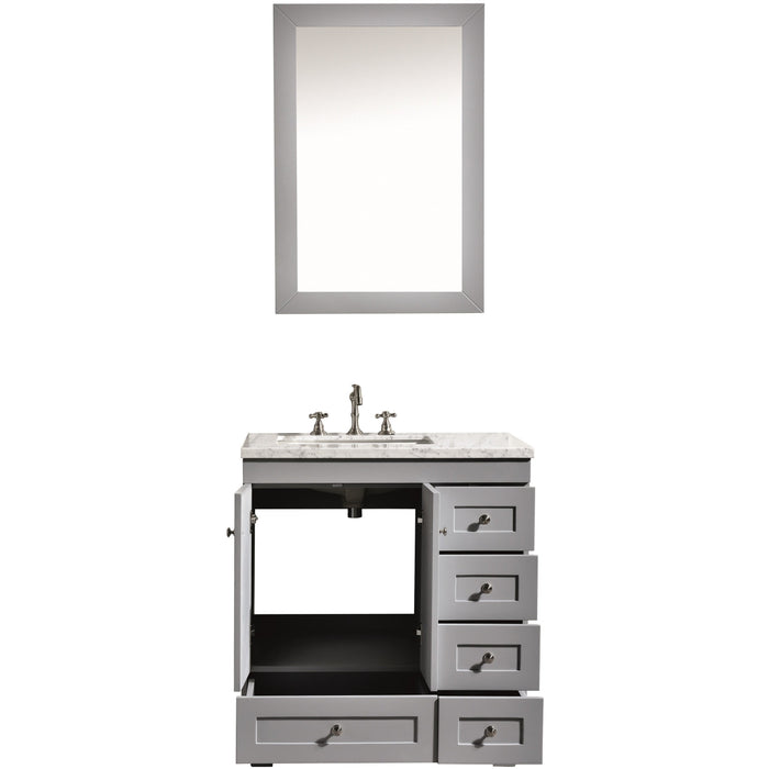 Eviva Acclaim C. 30" Transitional Espresso Bathroom Vanity with white carrera marble counter-top