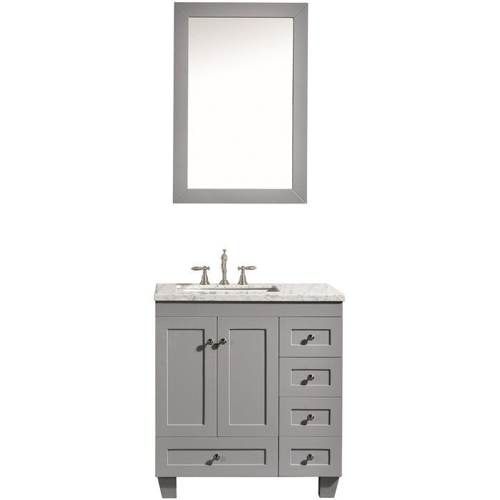 Eviva Acclaim C. 30" Transitional Espresso Bathroom Vanity with white carrera marble counter-top