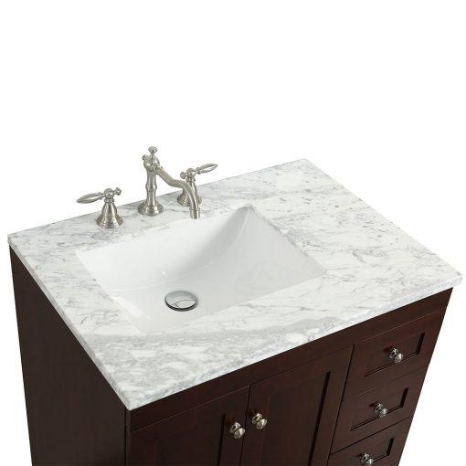 Eviva Acclaim C. 30" Transitional Espresso Bathroom Vanity with white carrera marble counter-top