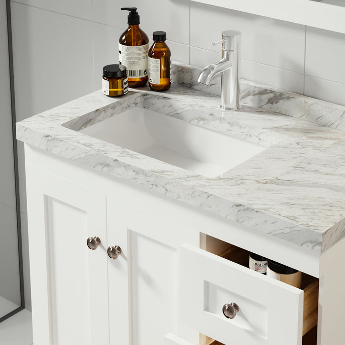 Eviva Acclaim 28" Transitional Bathroom Vanity in Espresso, Gray or White Finish with White Carrara Marble Countertop and Undermount Porcelain Sink