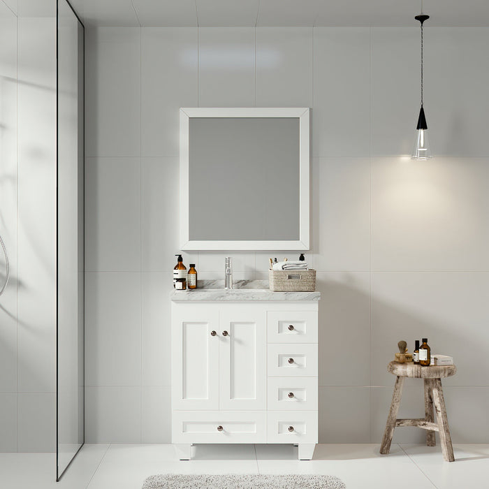 Eviva Acclaim 28" Transitional Bathroom Vanity in Espresso, Gray or White Finish with White Carrara Marble Countertop and Undermount Porcelain Sink