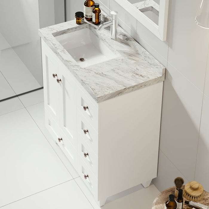 Eviva Acclaim 28" Transitional Bathroom Vanity in Espresso, Gray or White Finish with White Carrara Marble Countertop and Undermount Porcelain Sink