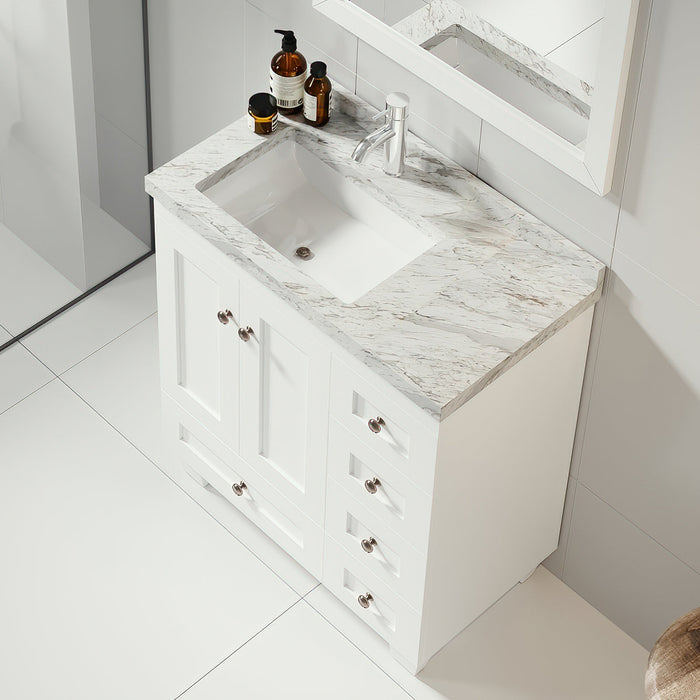 Eviva Acclaim 28" Transitional Bathroom Vanity in Espresso, Gray or White Finish with White Carrara Marble Countertop and Undermount Porcelain Sink