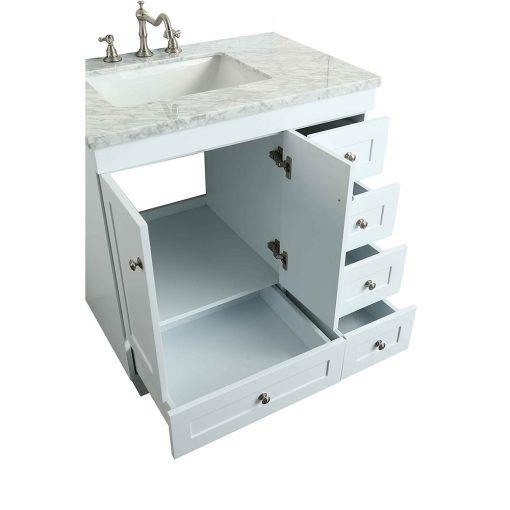 Eviva Acclaim C. 30" Transitional Espresso Bathroom Vanity with white carrera marble counter-top