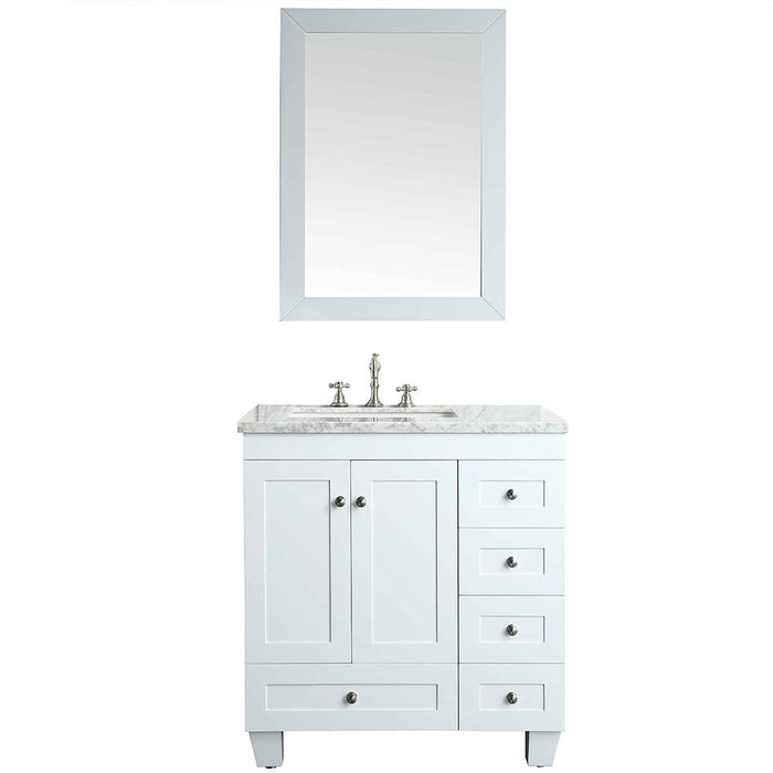 Eviva Acclaim C. 28" Transitional Bathroom Vanity with white carrera marble counter-top