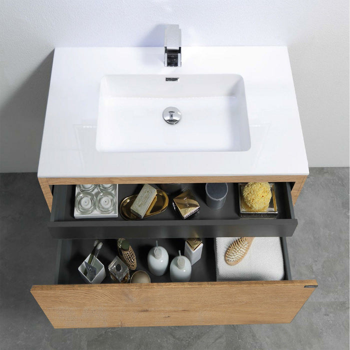 Eviva Madeira 36 in. Oak Wall Mount Bathroom Vanity with White Integrated Acrylic Sink