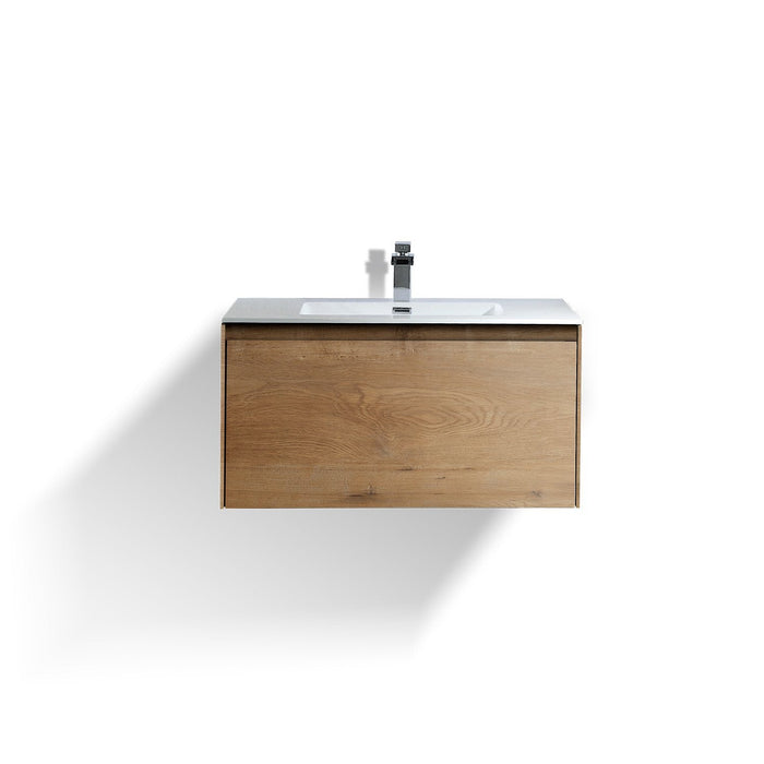 Eviva Madeira 36 in. Oak Wall Mount Bathroom Vanity with White Integrated Acrylic Sink