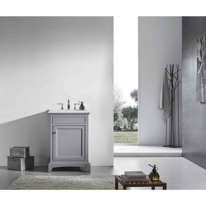 Eviva Elite Stamford 24" Gray Solid Wood Bathroom Vanity Set with Double OG White Carrera Marble Top & White Undermount Porcelain Sink
