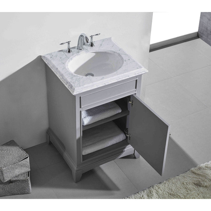 Eviva Elite Stamford 24" Gray Solid Wood Bathroom Vanity Set with Double OG White Carrera Marble Top & White Undermount Porcelain Sink