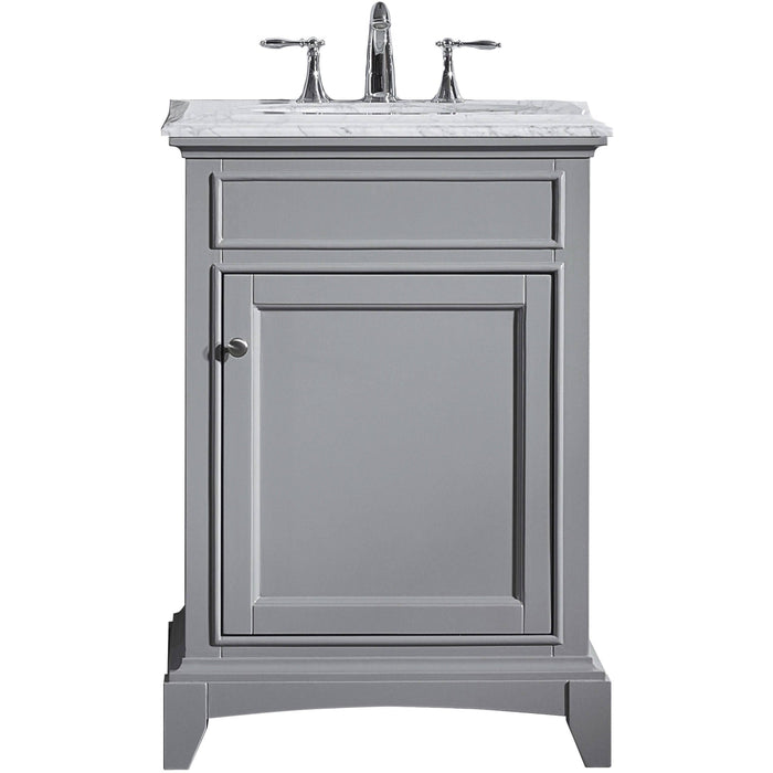 Eviva Elite Stamford 24" Gray Solid Wood Bathroom Vanity Set with Double OG White Carrera Marble Top & White Undermount Porcelain Sink