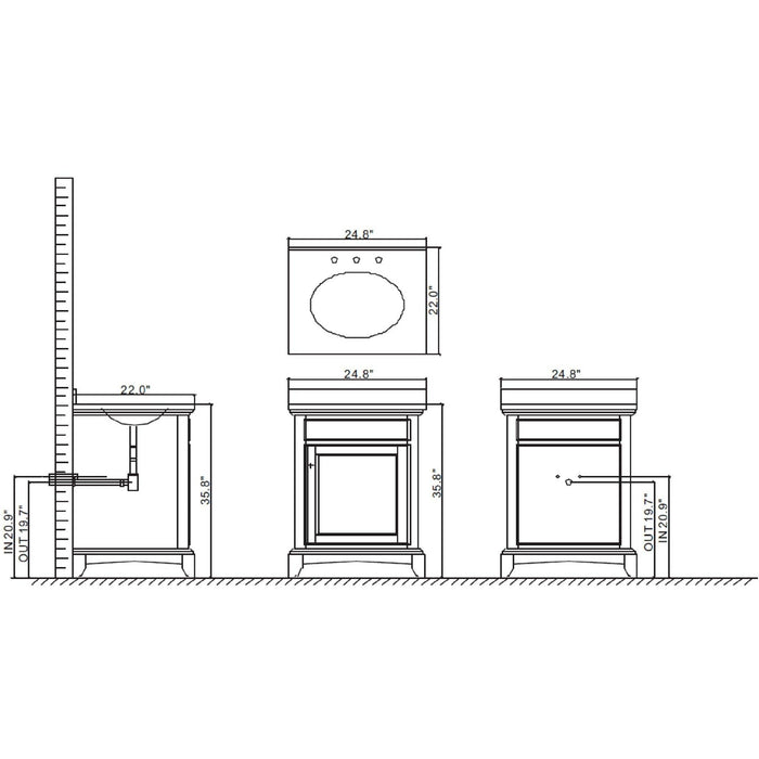 Eviva Elite Stamford 24" Gray Solid Wood Bathroom Vanity Set with Double OG White Carrera Marble Top & White Undermount Porcelain Sink