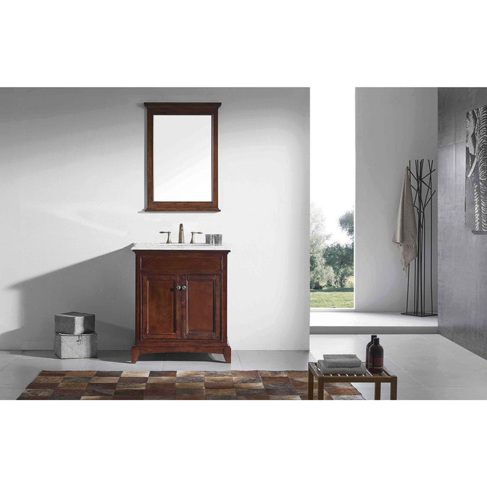 Eviva Elite Stamford 30" Solid Wood Bathroom Vanity Set with Double OG White Carrera Marble Top & White Undermount Porcelain Sink