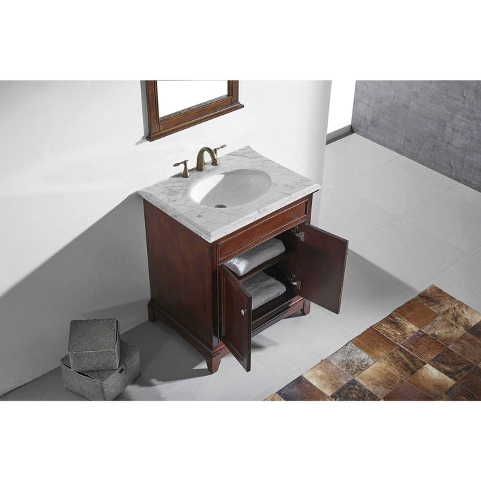 Eviva Elite Stamford 30" Solid Wood Bathroom Vanity Set with Double OG White Carrera Marble Top & White Undermount Porcelain Sink