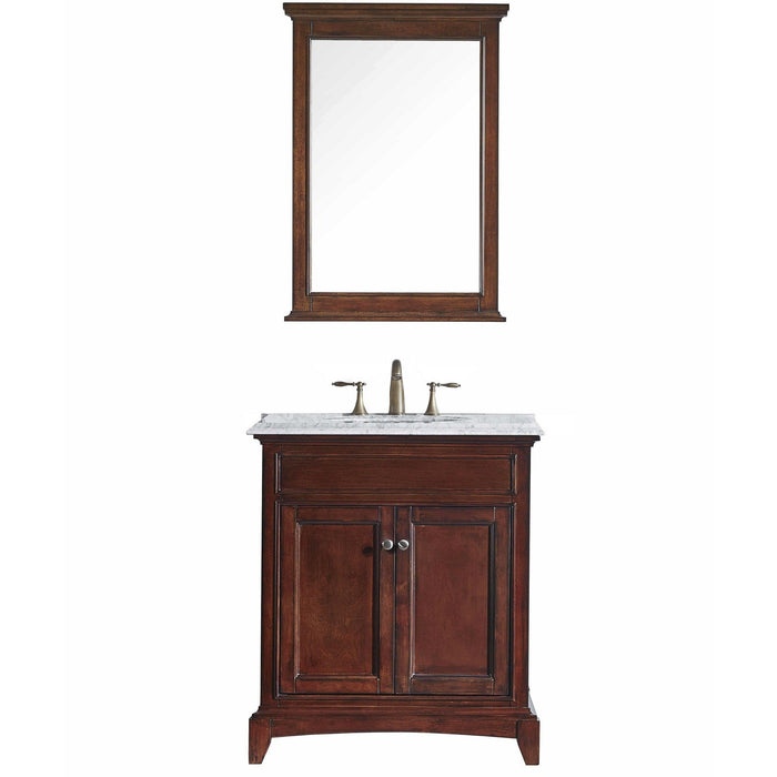 Eviva Elite Stamford 30" Solid Wood Bathroom Vanity Set with Double OG White Carrera Marble Top & White Undermount Porcelain Sink