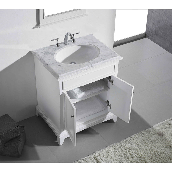 Eviva Elite Stamford 30" Solid Wood Bathroom Vanity Set with Double OG White Carrera Marble Top & White Undermount Porcelain Sink