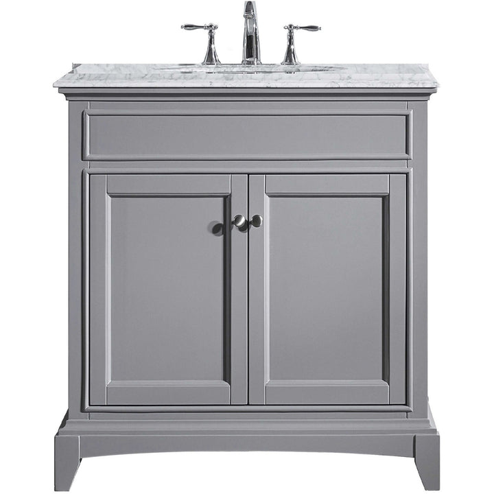 Eviva Elite Stamford 36" Solid Wood Bathroom Vanity Set with Double OG White Carrera Marble Top & White Undermount Porcelain Sink