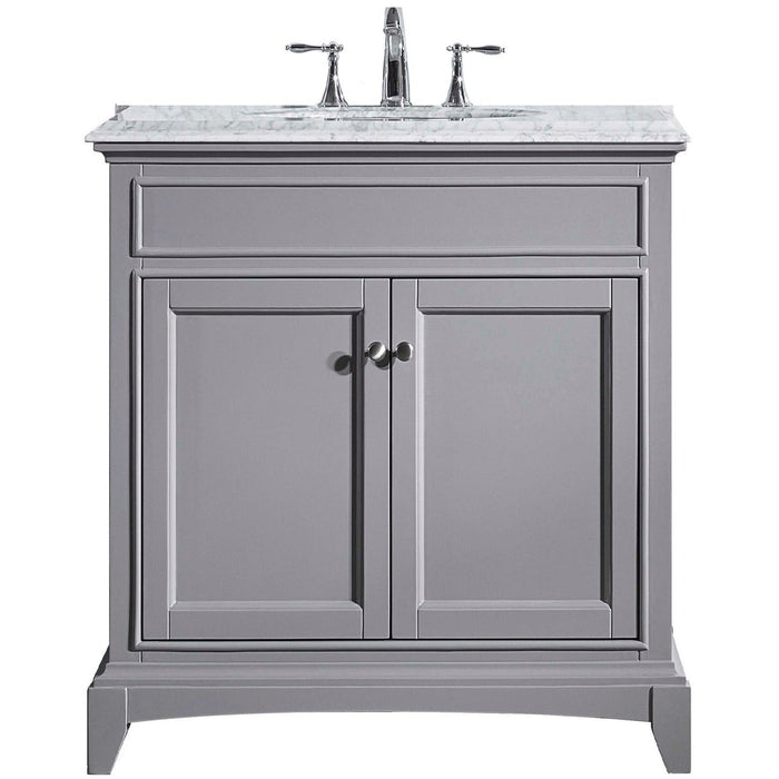 Eviva Elite Stamford 36" Bathroom Vanity in Gray , Teak or White Finish with Double Ogee Edge White Carrara Countertop and Undermount Porcelain Sink