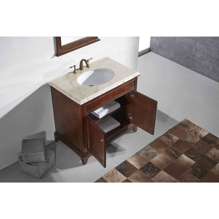 Eviva Elite Stamford 36" Brown Solid Wood Bathroom Vanity Set with Double OG Crema Marfil Marble Top & White Undermount Porcelain Sink