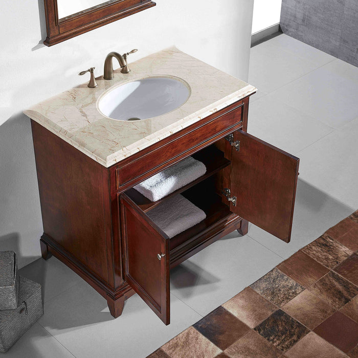Eviva Elite Stamford 36" Bathroom Vanity in Gray , Teak or White Finish with Double Ogee Edge White Carrara Countertop and Undermount Porcelain Sink