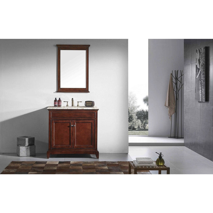 Eviva Elite Stamford 36" Brown Solid Wood Bathroom Vanity Set with Double OG Crema Marfil Marble Top & White Undermount Porcelain Sink