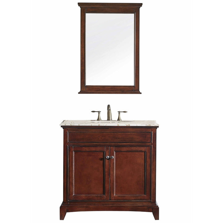 Eviva Elite Stamford 36" Brown Solid Wood Bathroom Vanity Set with Double OG Crema Marfil Marble Top & White Undermount Porcelain Sink