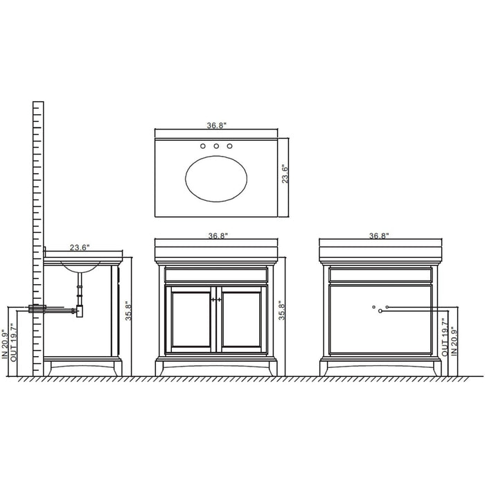 Eviva Elite Stamford 36" Brown Solid Wood Bathroom Vanity Set with Double OG Crema Marfil Marble Top & White Undermount Porcelain Sink