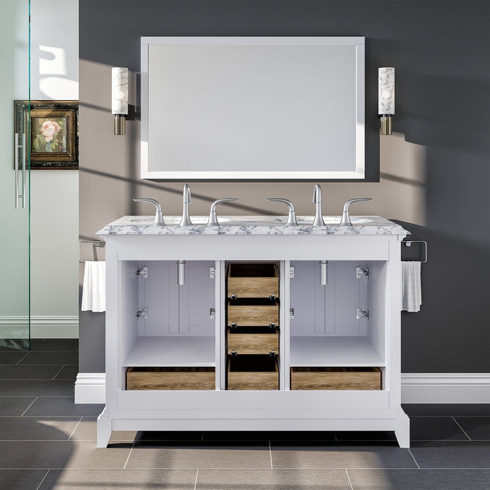Eviva Elite Stamford 48" Bathroom Vanity in White Finish with Double Ogee Edge White Carrara Countertop and Undermount Porcelain Sink