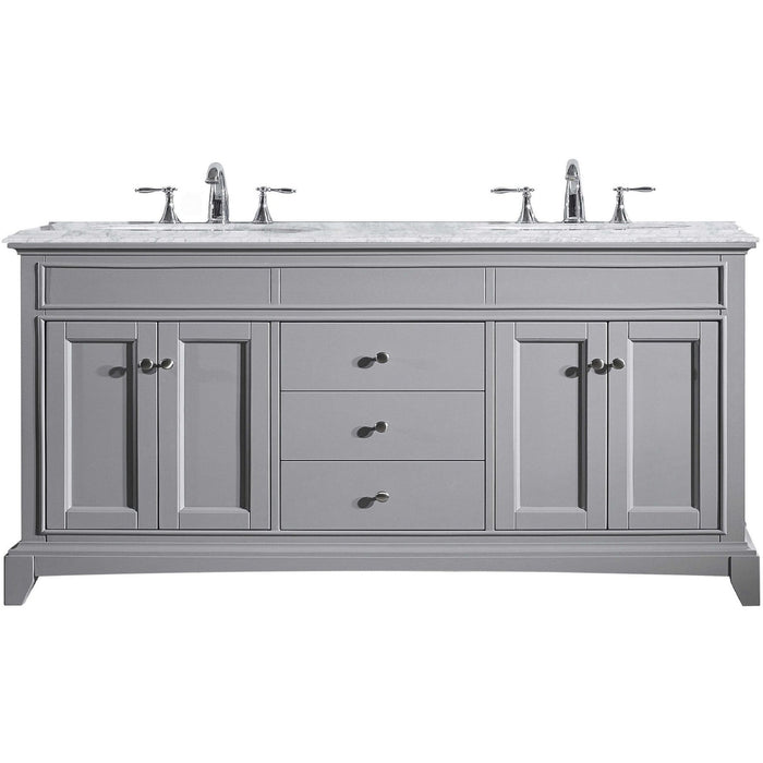 Eviva Elite Stamford 72" Solid Wood Bathroom Vanity Set with Double OG White Carrera Marble Top & White Undermount Porcelain Sinks