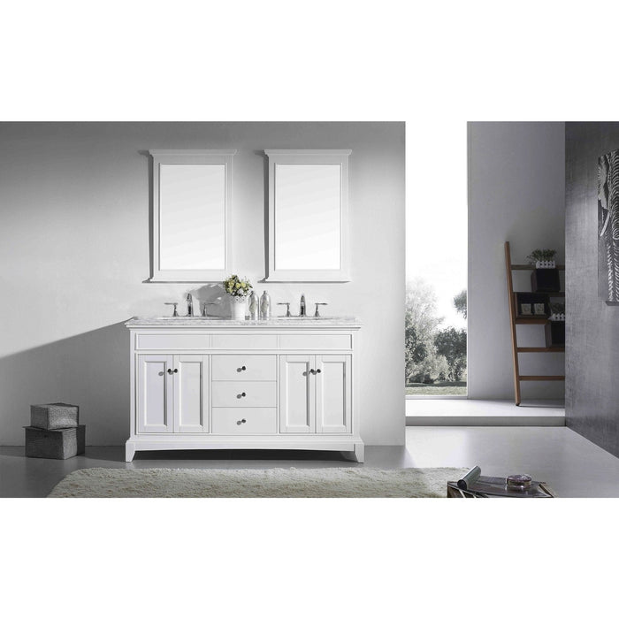 Eviva Elite Stamford 72" Solid Wood Bathroom Vanity Set with Double OG White Carrera Marble Top & White Undermount Porcelain Sinks