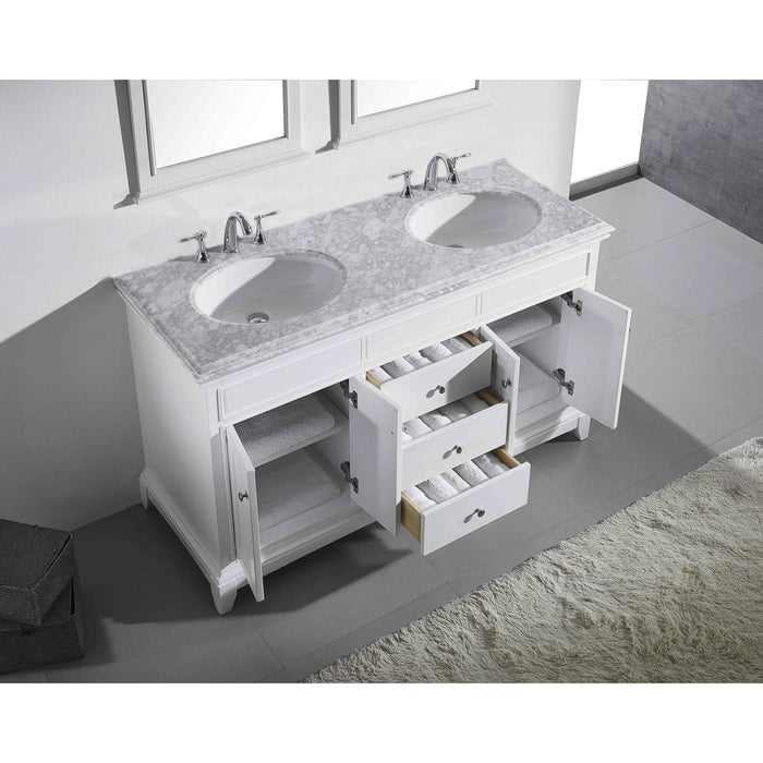 Eviva Elite Stamford 72" Solid Wood Bathroom Vanity Set with Double OG White Carrera Marble Top & White Undermount Porcelain Sinks