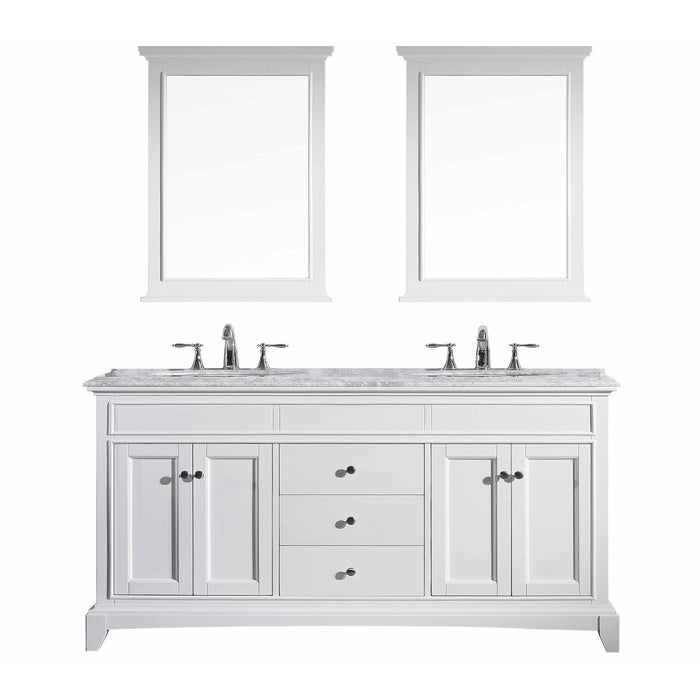 Eviva Elite Stamford 72" Solid Wood Bathroom Vanity Set with Double OG White Carrera Marble Top & White Undermount Porcelain Sinks