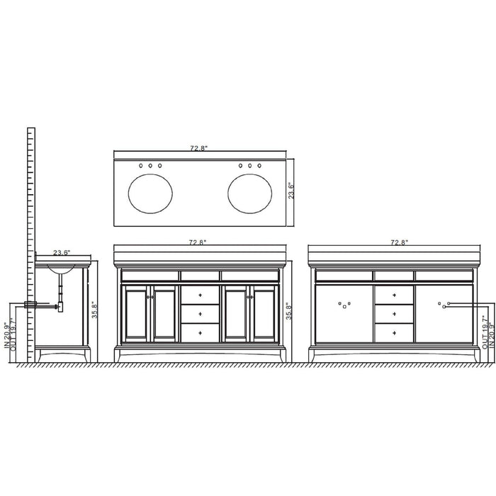 Eviva Elite Stamford 72" Solid Wood Bathroom Vanity Set with Double OG White Carrera Marble Top & White Undermount Porcelain Sinks