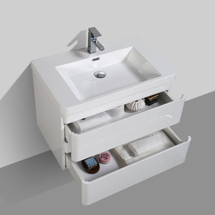 Eviva Glazzy 30" Glossy White Finish Wall Mount Modern Bathroom Vanity with White Integrated Acrylic Top