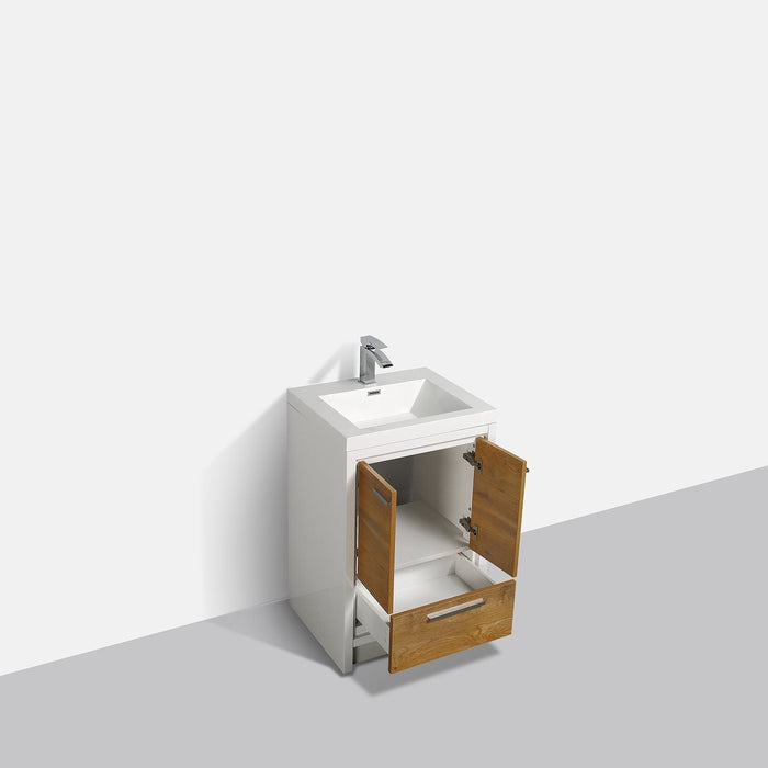 Eviva Grace 24 in. Gray Oak and White Bathroom Vanity with White Integrated Acrylic Countertop