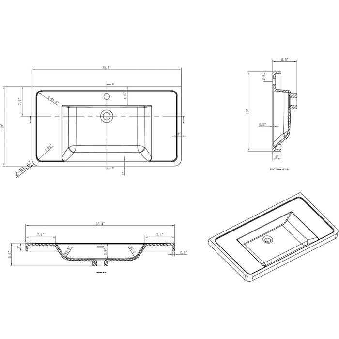 Eviva Glazzy 36" Wall Mount Modern Bathroom Vanity High Glossy White