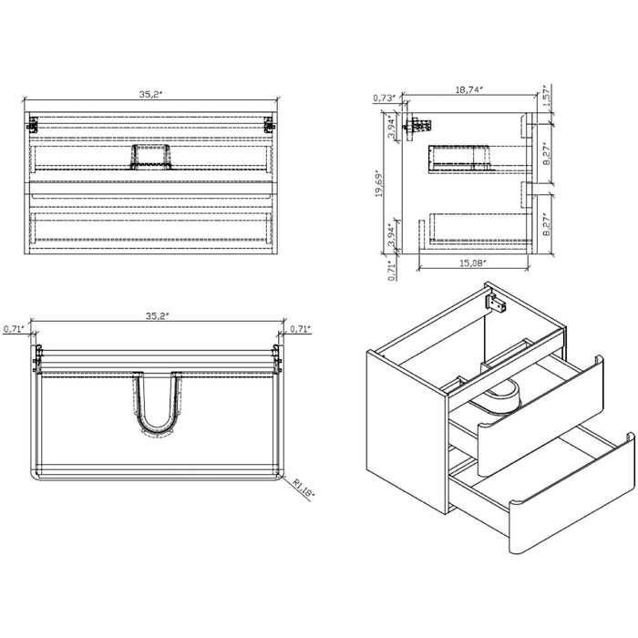 Eviva Smile 36" Modern Bathroom Vanity Set with Integrated White Acrylic Sink