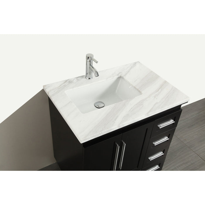 Eviva Loon 30" Long Handles Acclaim Edition Transitional Bathroom Vanity with white carrera marble counter-top
