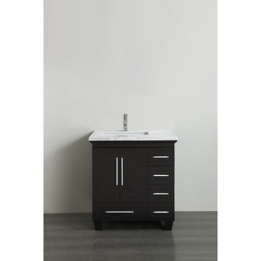 Eviva Loon 30" Long Handles Acclaim Edition Transitional Bathroom Vanity with white carrera marble counter-top