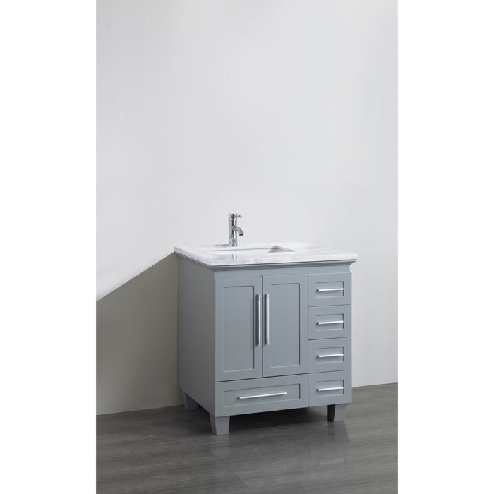 Eviva Loon 30" Long Handles Acclaim Edition Transitional Bathroom Vanity with white carrera marble counter-top